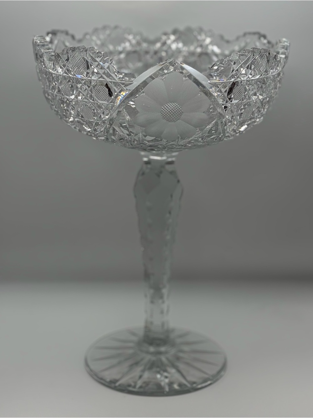 Stunning Large Antique ABC American Brilliant Cut Centerpiece Crystal Compote